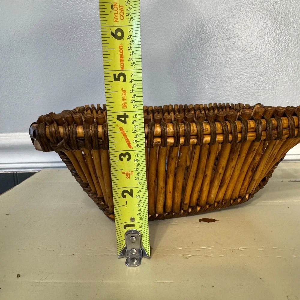 Vintage Pencil Reed Bamboo Square Basket Handles Two Tone‎ MCM Approximately 9